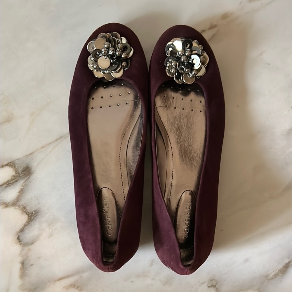 Calvin Klein Purple Flats with Ornamental Medallions 8.5
